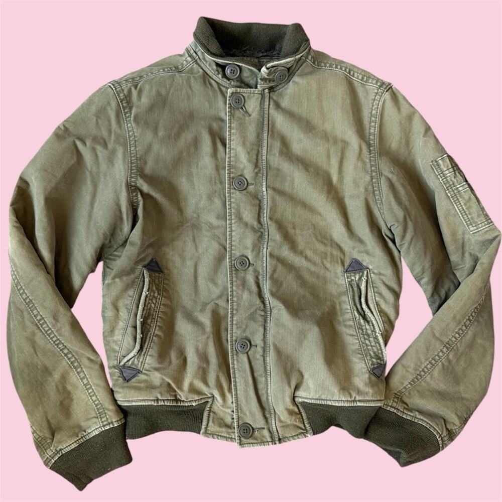 Vintage 2000’s Abercrombie & Fitch Olive Green Harrison Bomber Jacket & Faux Fur